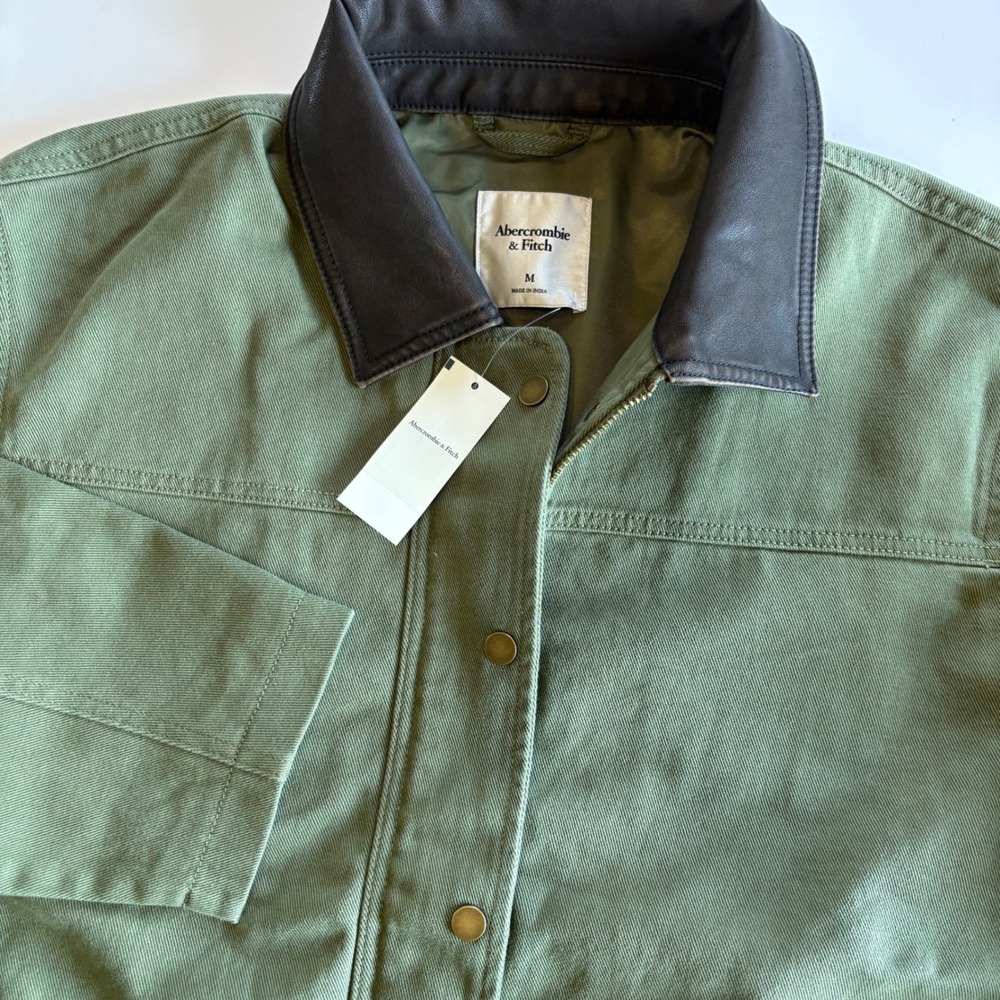 Abercrombie & Fitch Green Jacket with Black Collar